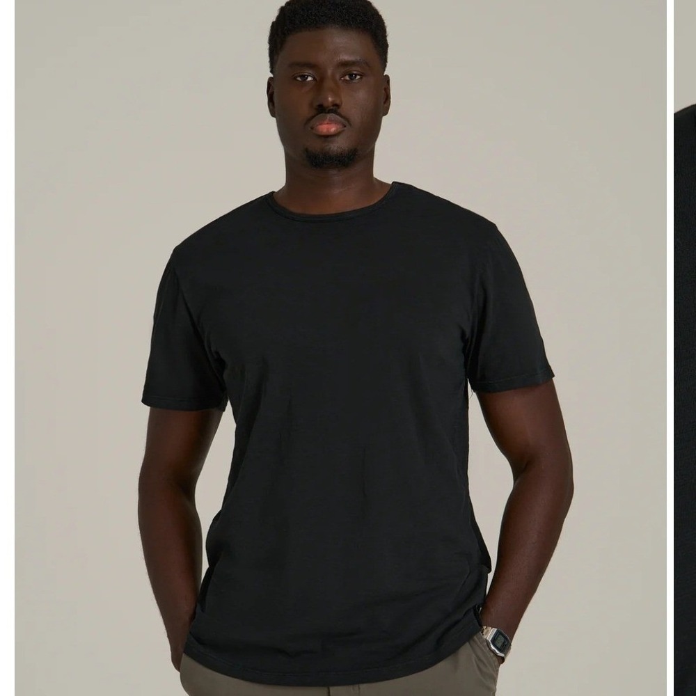 American Tall Mens Slub Cotton T-Shirt Black Crew Neck Short Sleeve